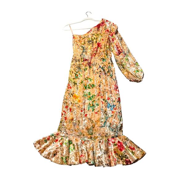 Hemant and Nandita womens dress XS Burnout Velvet one shoulder midi floral - Picture 5 of 9